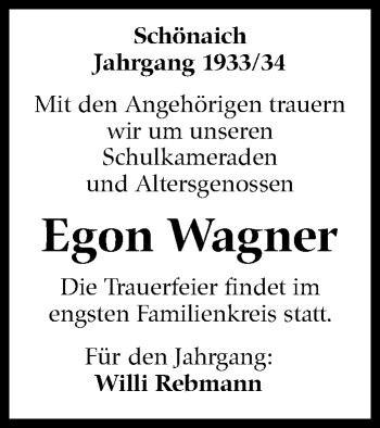 Traueranzeige von Egon Wagner von Kreiszeitung Böblinger Bote
