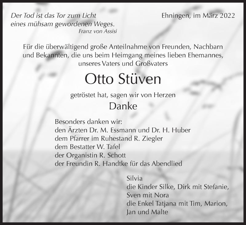  Traueranzeige für Otto Stüven vom 24.03.2022 aus Kreiszeitung Böblinger Bote