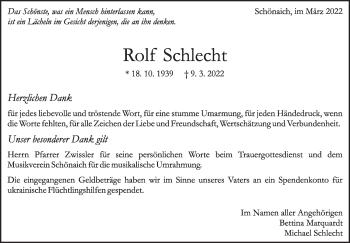 Traueranzeige von Rolf Schlecht von Kreiszeitung Böblinger Bote