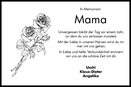 Traueranzeige von Mama  von Kreiszeitung Böblinger Bote