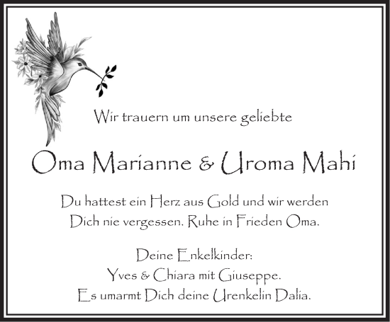 Traueranzeige von Marianne  von Kreiszeitung Böblinger Bote