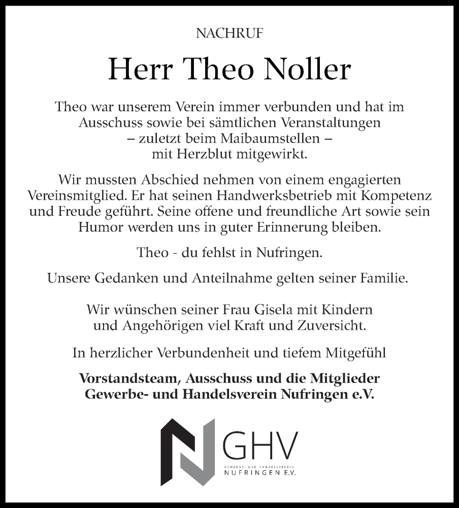  Traueranzeige für Theo Noller vom 24.06.2022 aus Kreiszeitung Böblinger Bote