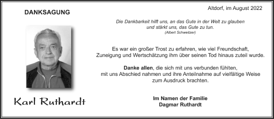 Traueranzeige von Karl Ruthardt von Kreiszeitung Böblinger Bote
