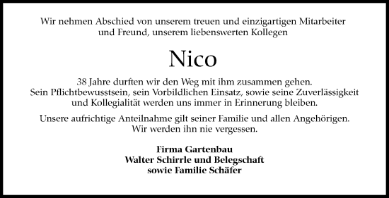 Traueranzeige von Nico  von Kreiszeitung Böblinger Bote