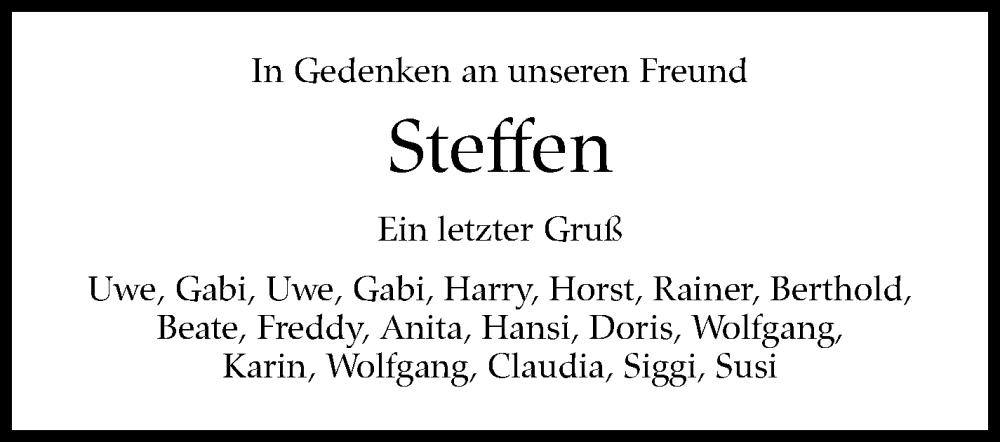  Traueranzeige für Steffen  vom 26.01.2023 aus Kreiszeitung Böblinger Bote