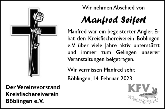 Traueranzeige von Manfred Seifert von Kreiszeitung Böblinger Bote