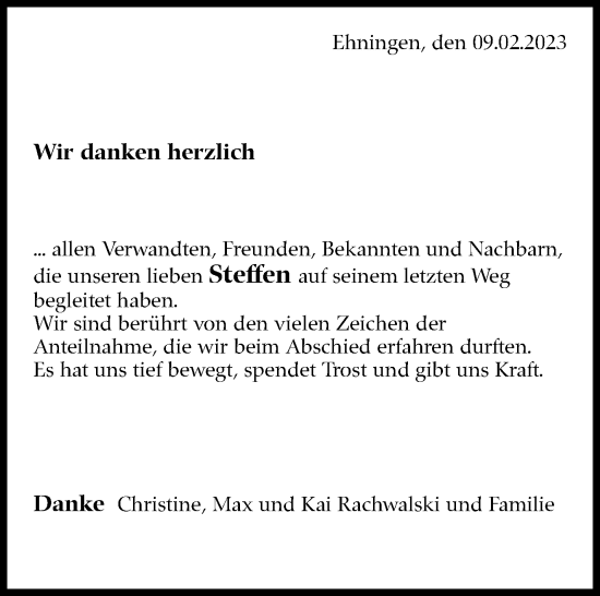 Traueranzeige von Steffen  von Kreiszeitung Böblinger Bote