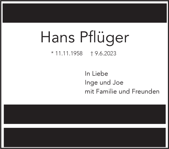 Traueranzeige von Hans Pflüger von Kreiszeitung Böblinger Bote