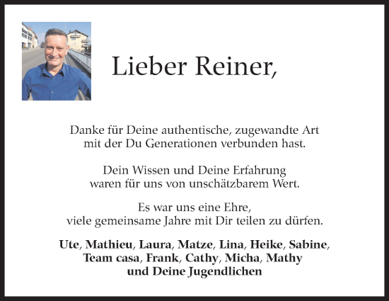 Traueranzeige von Reiner  von Kreiszeitung Böblinger Bote