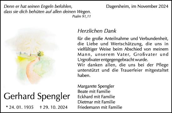 Traueranzeige von Gerhard Spengler von Kreiszeitung Böblinger Bote