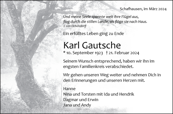 Traueranzeige von Karl Gautsche von Kreiszeitung Böblinger Bote