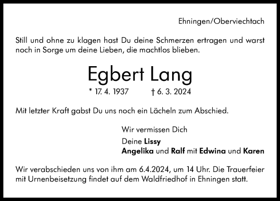 Traueranzeige von Egbert Lang von Kreiszeitung Böblinger Bote