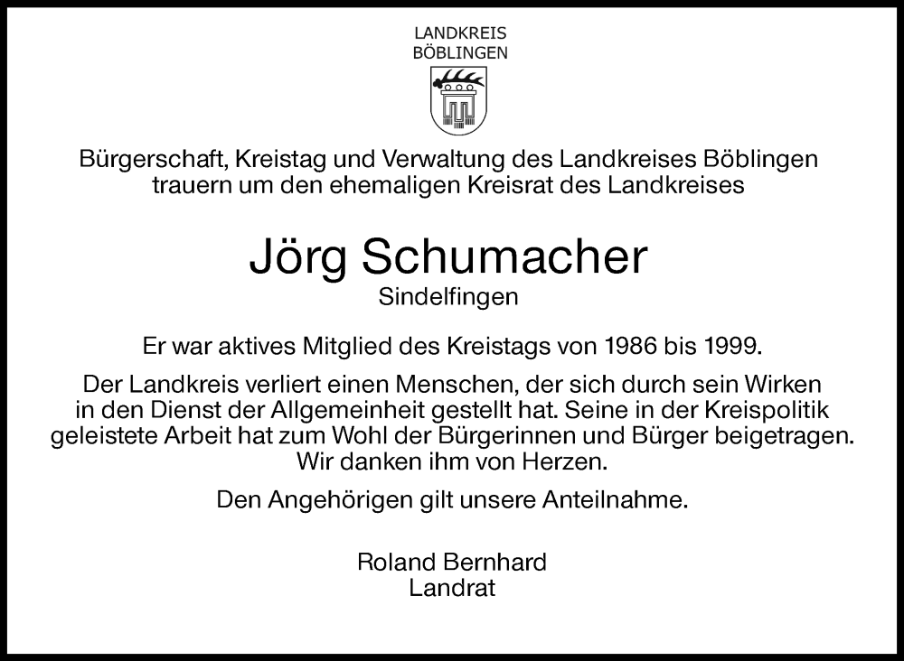  Traueranzeige für Jörg Schumacher vom 10.04.2024 aus Kreiszeitung Böblinger Bote