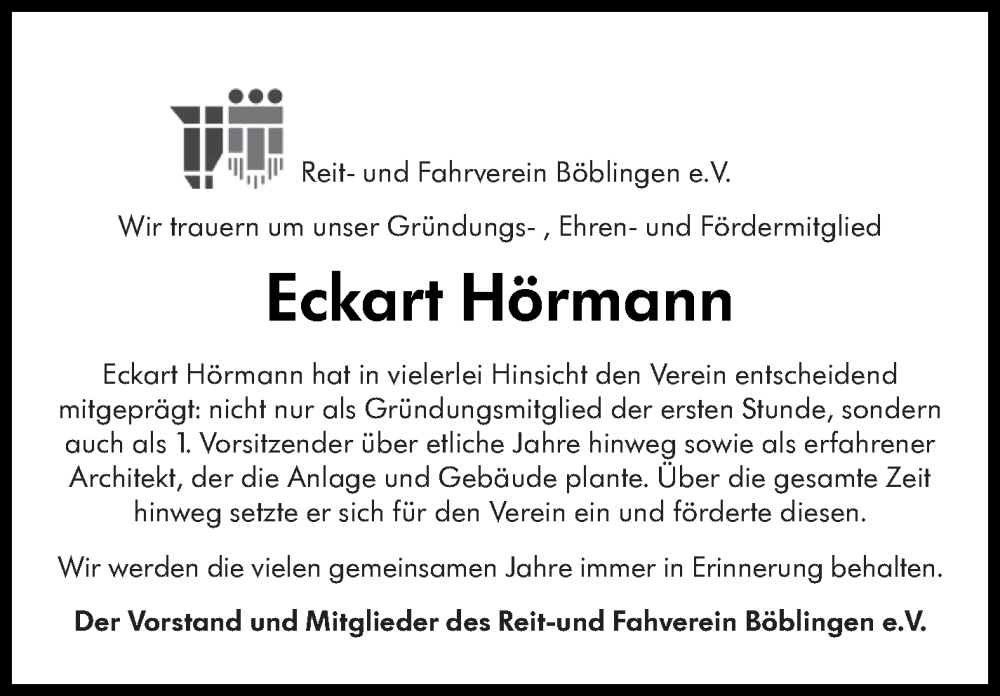  Traueranzeige für Eckart Hörmann vom 08.05.2024 aus Kreiszeitung Böblinger Bote
