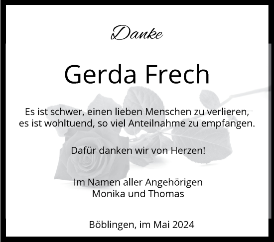 Traueranzeige von Gerda Frech von Kreiszeitung Böblinger Bote