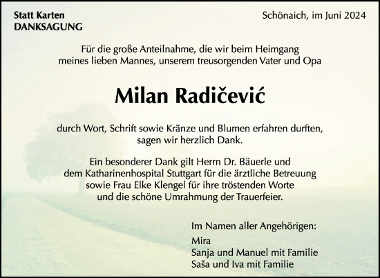 Traueranzeige von Milan Radicevic von Kreiszeitung Böblinger Bote