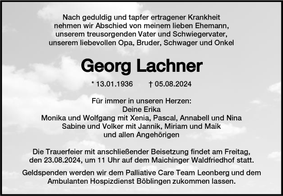 Traueranzeige von Georg Lachner von Kreiszeitung Böblinger Bote