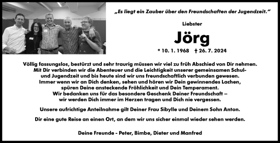 Traueranzeige von Jörg  von Kreiszeitung Böblinger Bote