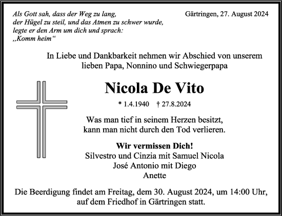 Traueranzeige von Nicola de Vito von Kreiszeitung Böblinger Bote