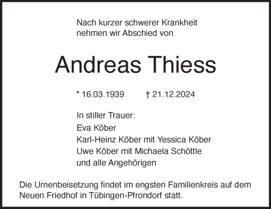 Traueranzeige von Andreas Thiess von Kreiszeitung Böblinger Bote