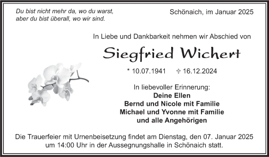 Traueranzeige von Siegfried Wichert von Kreiszeitung Böblinger Bote