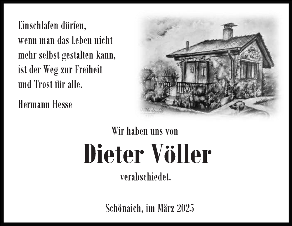  Traueranzeige für Dieter Völler vom 10.03.2025 aus Kreiszeitung Böblinger Bote