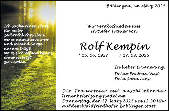 Traueranzeige von Rolf Kempin von Kreiszeitung Böblinger Bote