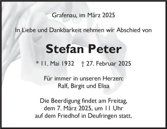 Traueranzeige von Stefan Peter von Kreiszeitung Böblinger Bote