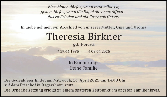 Traueranzeige von Theresia Birkner von Kreiszeitung Böblinger Bote