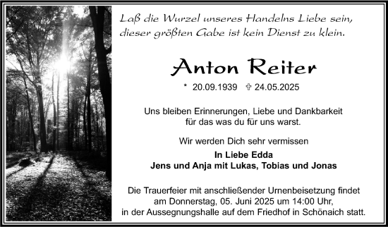 Traueranzeige von Anton Reiter von Kreiszeitung Böblinger Bote