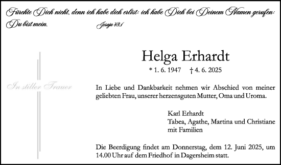 Traueranzeige von Helga Erhardt von Kreiszeitung Böblinger Bote