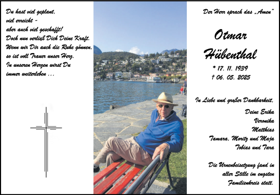 Traueranzeige von Otmar Hübenthal von Kreiszeitung Böblinger Bote