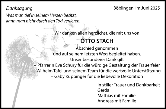 Traueranzeige von Otto Stach von Kreiszeitung Böblinger Bote
