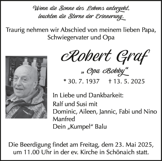 Traueranzeige von Robert Graf von Kreiszeitung Böblinger Bote