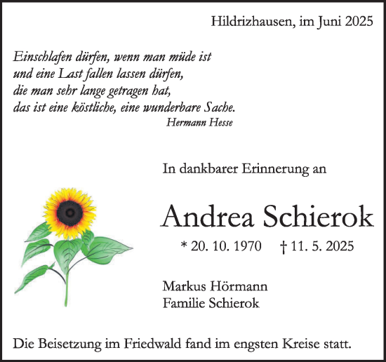 Traueranzeige von Andrea Schierok von Kreiszeitung Böblinger Bote