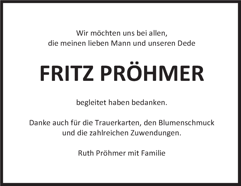  Traueranzeige für Fritz Pröhmer vom 23.07.2025 aus Kreiszeitung Böblinger Bote