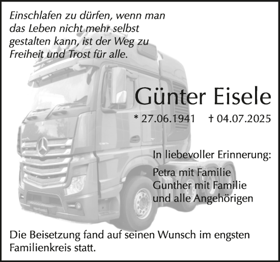 Traueranzeige von Günter Eisele von Kreiszeitung Böblinger Bote