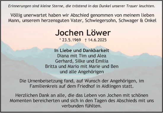 Traueranzeige von Jochen Löwer von Kreiszeitung Böblinger Bote