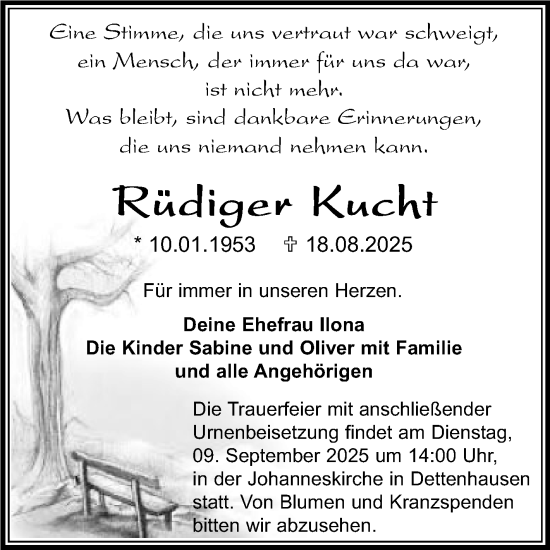 Traueranzeige von Rüdiger Kucht von Kreiszeitung Böblinger Bote