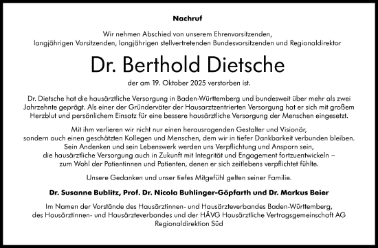 Traueranzeige von Berthold Dietsche von Stuttgarter Zeitung / Stuttgarter Nachrichten