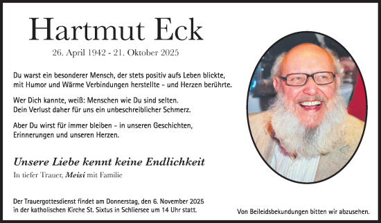 Traueranzeige von Hartmut Eck von Stuttgarter Zeitung / Stuttgarter Nachrichten
