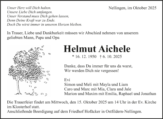 Traueranzeige von Helmut Aichele von Eßlinger Zeitung