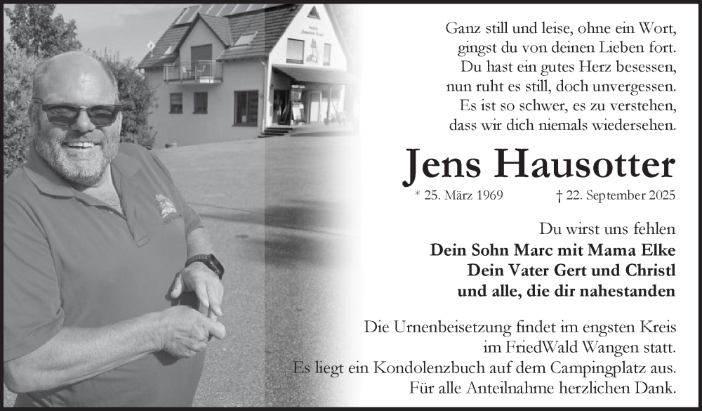 Traueranzeige für Jens Hausotter vom 11.10.2025 aus Eßlinger Zeitung