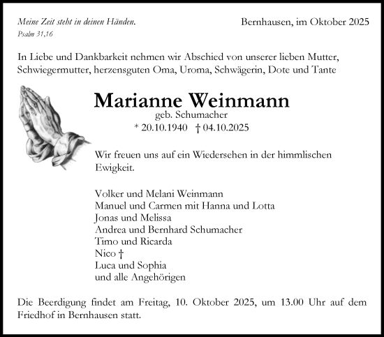 Traueranzeige von Marianne Weinmann von Eßlinger Zeitung