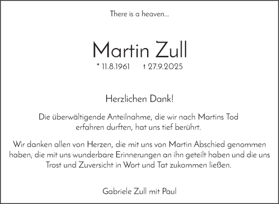 Traueranzeige von Martin Zull von Stuttgarter Zeitung / Stuttgarter Nachrichten