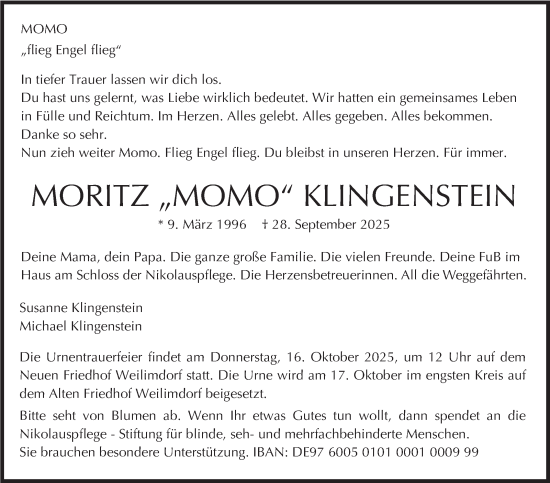 Traueranzeige von Moritz Klingenstein von Stuttgarter Zeitung / Stuttgarter Nachrichten