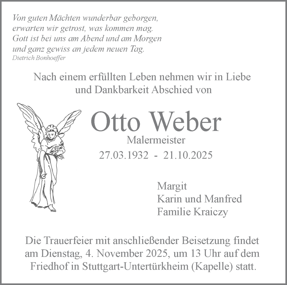  Traueranzeige für Otto Weber vom 30.10.2025 aus Stuttgarter Zeitung / Stuttgarter Nachrichten
