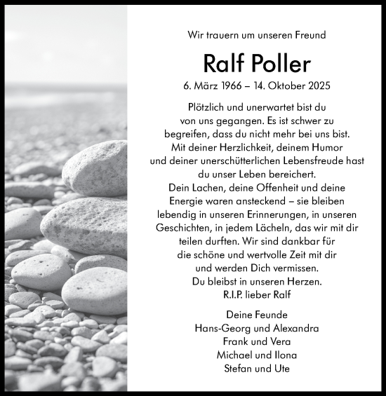 Traueranzeige von Ralf Poller von Marbacher Zeitung