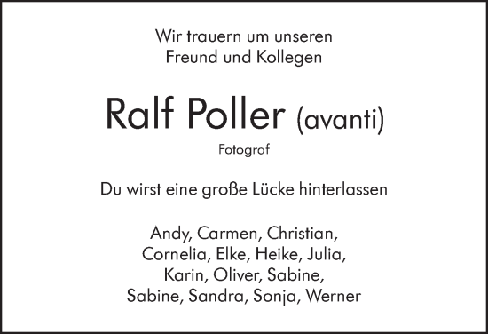 Traueranzeige von Ralf Poller von Marbacher Zeitung