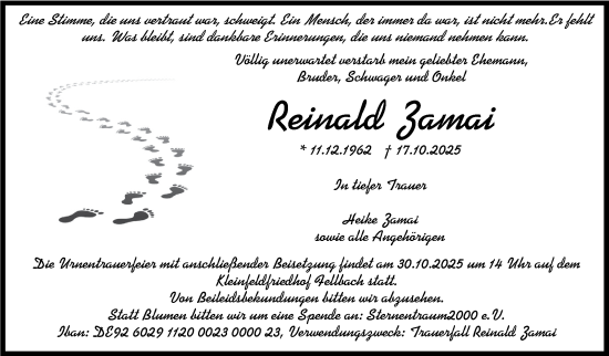 Traueranzeige von Reinald Zamai von Stuttgarter Zeitung / Stuttgarter Nachrichten